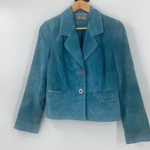 Leather blue blazer jacket button front size medium